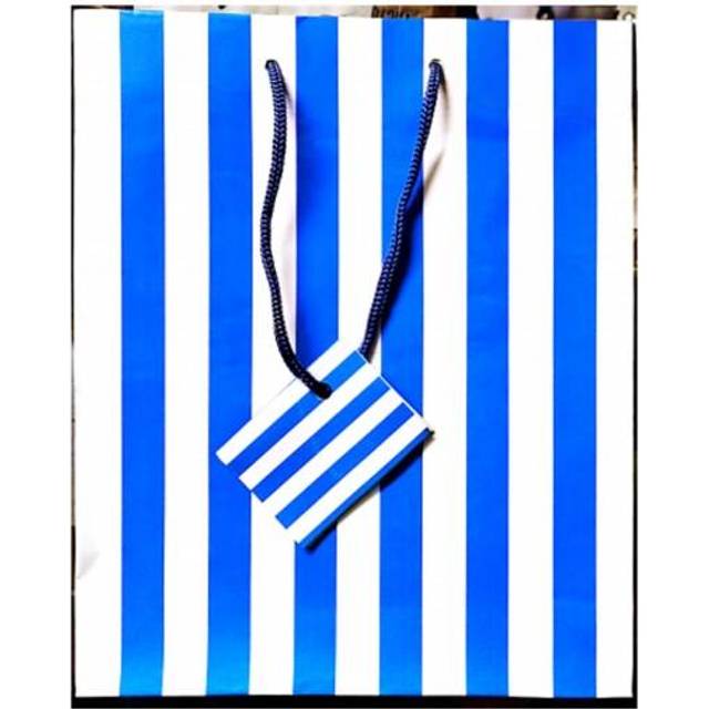 Unique Party Stripe Gift Bag - Blue/white - one size