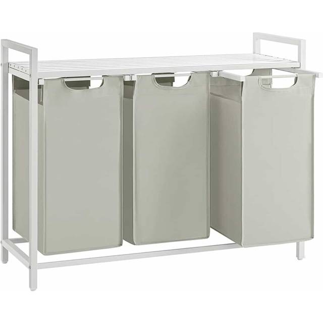 Laundry Basket with 3 Pull-Out and Removable Bags, White / 3-Compartment