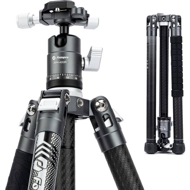 Fotopro Carbon Fiber Tripod for Camera 2lbs Ultralight 62 Inch Travel Camera Tripod Max Loads Up 22lbs X-Aircross 3 Grey