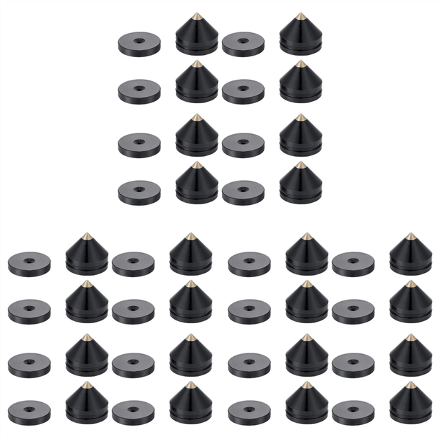 24 Set Speaker Stand Feet Foot Pad Aluminium Alloy Metal Spikes Cone Floor Nail Black