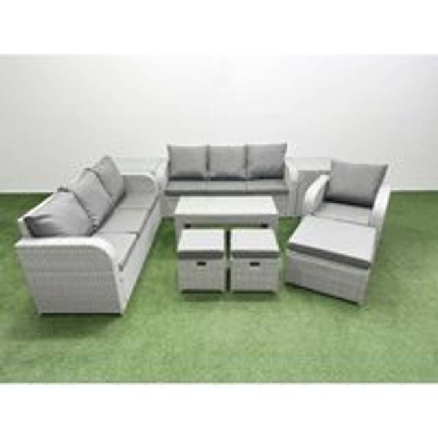 10 Seater Poly Rattan Outdoor Garden Furniture Oblong Coffee Table Sofa Set Patio 3 Seater Sofa Reclining Chair 3 Seater Sofa 3 Stools 2 Side Table