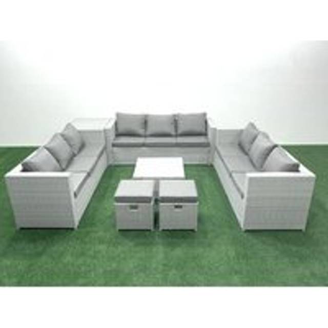 Rattan Garden Outdoor Furniture Set 11 Seater Rattan Garden Sofa Set with 2 Small Footstool Side Table Light Grey Mixed - Fimous
