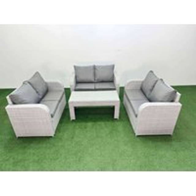 Fimous  6 Seater PE Wicker Rattan Furniture Sofa Sets with Oblong Coffee Table 2 Seater Love Sofa Light Grey
