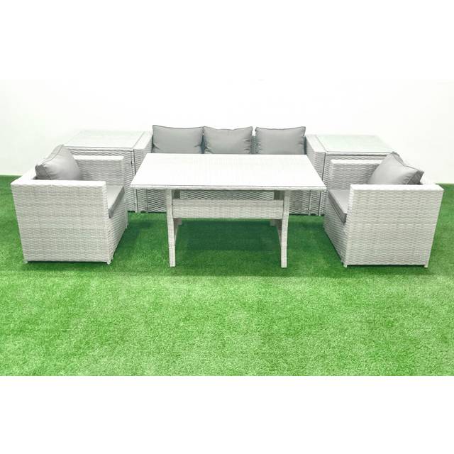 Garden Dining Set Outdoor Rattan Furniture Set with Sofa Dining Table 2 Chairs 2 Side Tables Light Grey Mixed - One Size