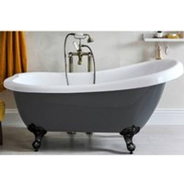 Hest - Stone Grey 1710mm x 740mm Traditional Bathroom Freestanding Slipper Bath with Feet - Black Feet - Milano
