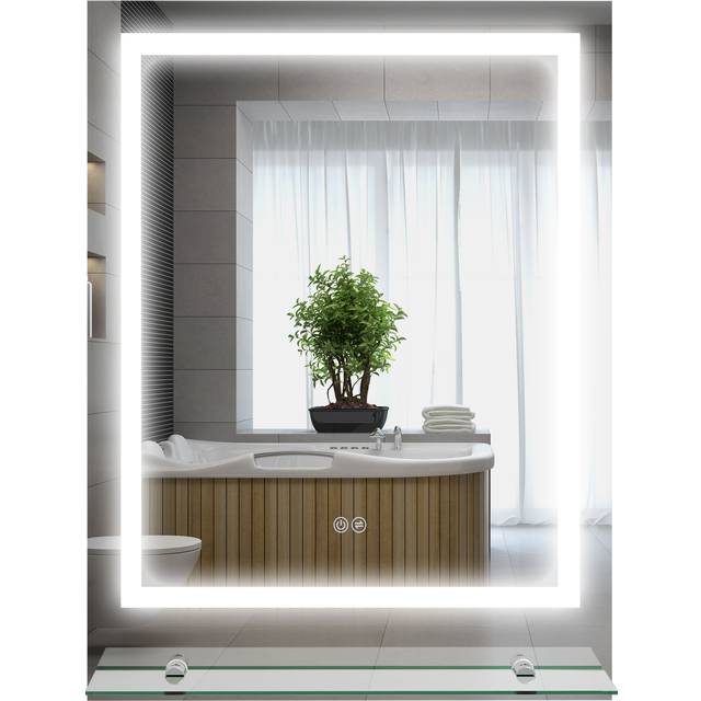 Badrumsspegel med LED-belysning, Glashylla 70 x 50 cm