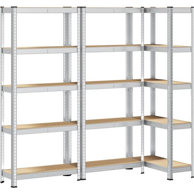 vidaXL 5-Layer Storage Shelves 3 pcs Silver Steel&Engineered Wood