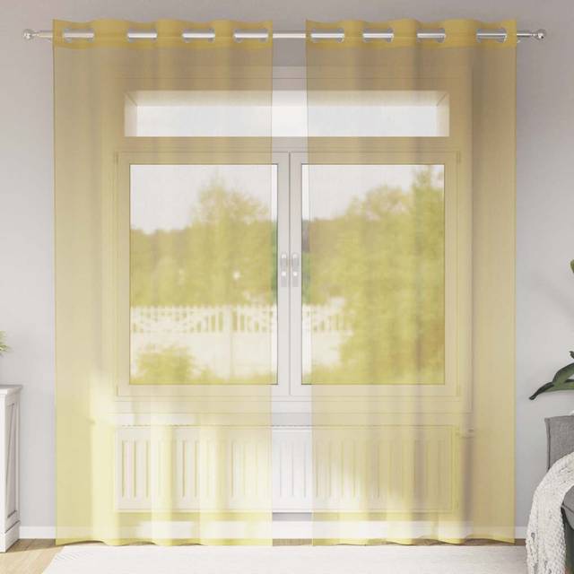 Voile Curtains with Grommets 2 pcs Yellow Vidaxl