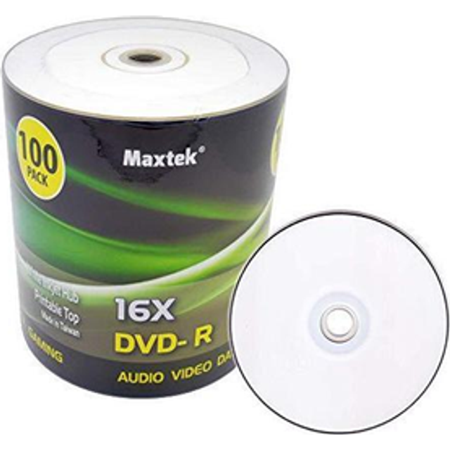 Maxtek Premium Grade White Inkjet HUB Printable DVD-R DVDR 16x Blank Disc  4.7GB  120min. 100 Pcs Pack.