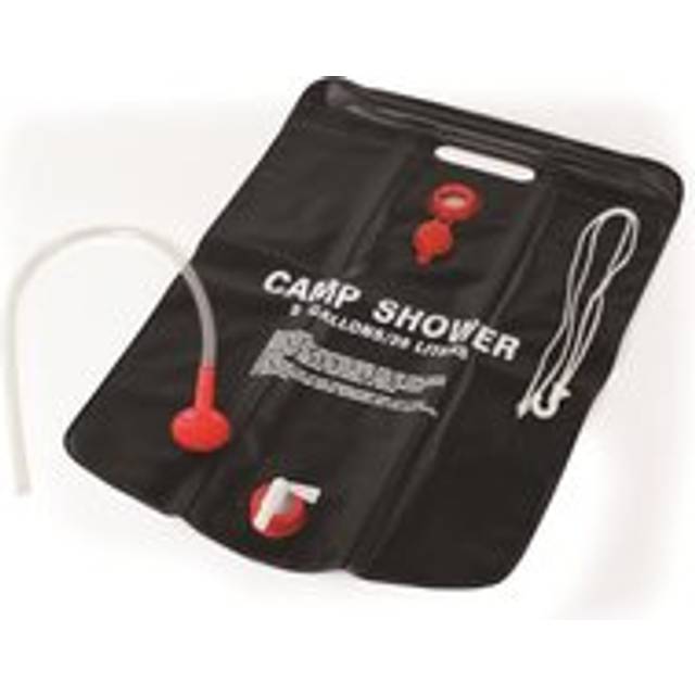 Camco Outdoor Natural Solar Shower with On-Off Valve for Campsites - Holds 5 Gallons of Water  Sufficient for 3-4 Showers  Excellent for Camping  Hiki