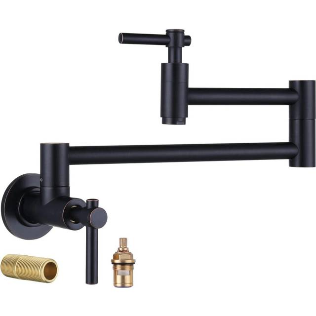 (Type A Black) Copper Pot fill Faucet Over Stove, Wall Mount Kitchen Faucet, Brass Folding Faucet Double Swing Arm