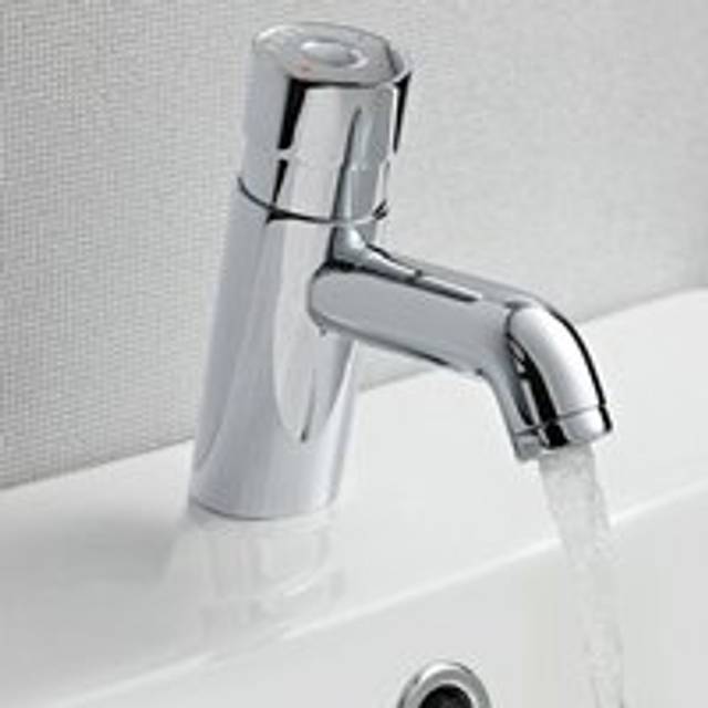 Chrome Non Concussive Push Down Self Closing Round Basin Mono Mixer Tap - Silver - One Size