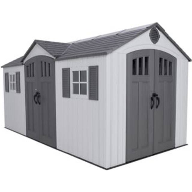 Lifetime 15 Ft. X 8 Ft. Dual-Entry High-Density Polyethylene (Plastic) Outdoor Storage Shed With Steel-Reinforced Construction - Grey (457.2cm W X 243.1cm D X 242cm H)