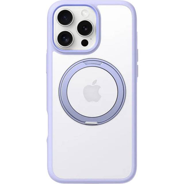 TORRAS iPhone 16 Pro Hybrid Plast Skal m. Roterbar Kickstand Ring - MagSafe Kompatibel - Transparent / Lila