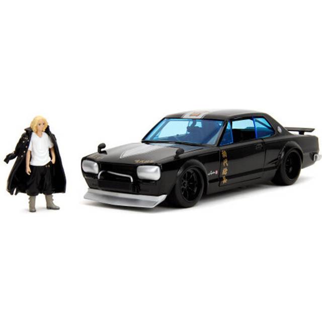 1971 Nissan Skyline GT-R RHD (Right Hand Drive) Black with Silver Stripe and Mikey Diecast Figure "Tokyo Revengers" (2021) TV Series "Anime Hollywood