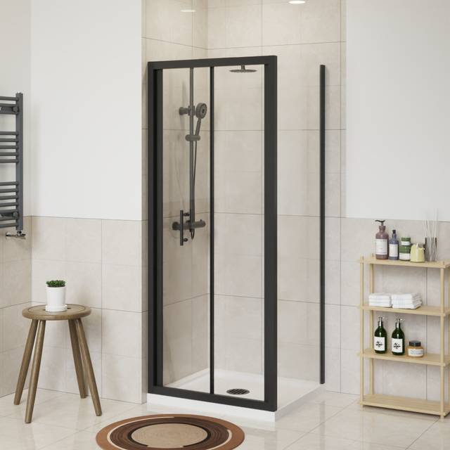 Ashbel Bathroom Bi-Fold Door Enclosure - 1900 x 800 mm - Black (190cm H X 80cm W X 80cm D)