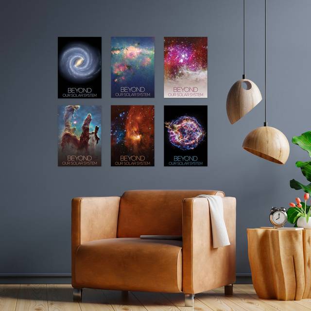 NASA Beyond Our Solar System Pillars Creation Milky Way Spiral Galaxy Supernova Pacman Nebula Poster Pack of 6 - Black (40.5cm H x 30.5cm W)