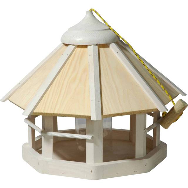 "Camouflage 2.0" birdhouse with feed silo, hanging octagonal, white - White (33cm H X 40cm W X 40cm D)