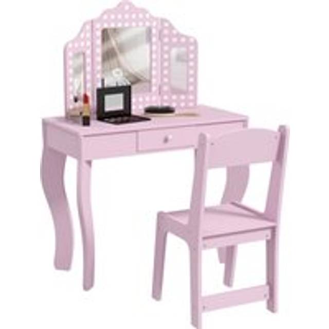 AIYAPLAY Kids Dressing Table Set Make up w/ Stool - Drawer - for Playroom | TJ Hughes Pink