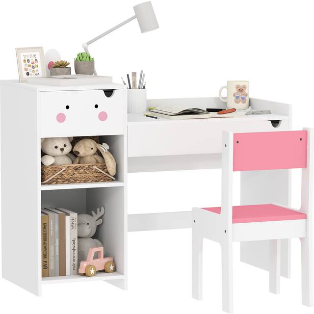 AIYAPLAY Kids Desk and Chair Set, Toddler Table and Chair Set, White/Pink