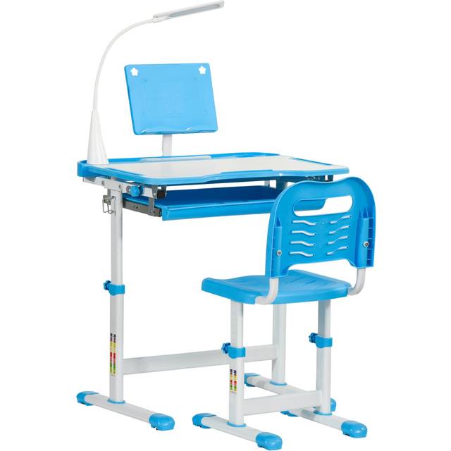 HOMCOM Kids Study Desk and Chair Set w/ USB Lamp - Adjustable Height - Blue | TJ Hughes