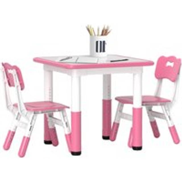 Aiyaplay 3 Pcs Height Adjustable Kids Table And Chair Set For Playroom - Pink, Pink