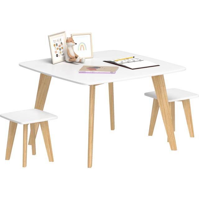 AIYAPLAY 3 Pieces Kids Table and Chair Set for Playroom, Bedroom, White
