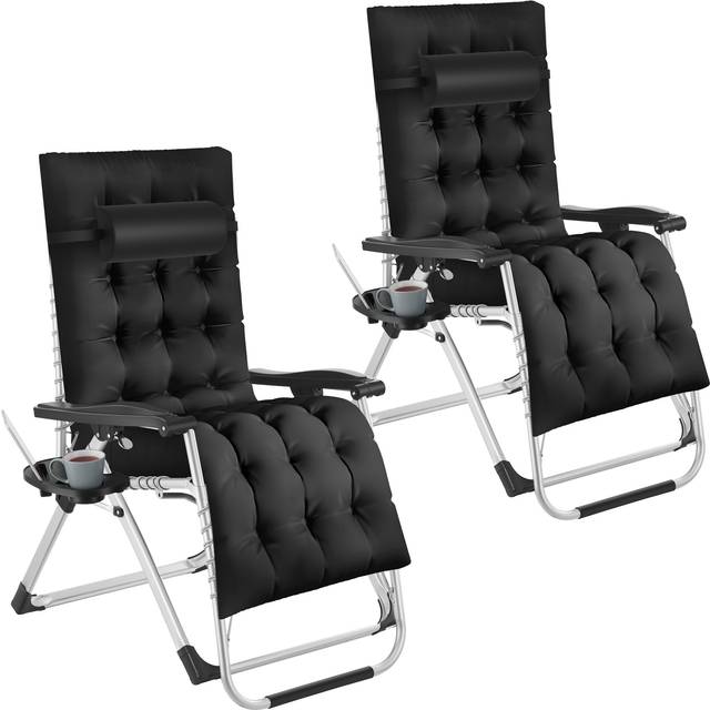 Sun Lounger Cloud - folding, adjustable backrest and footrest - black, Set of 2
