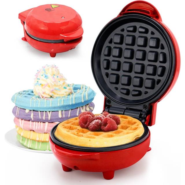 Superlex 550w round mini waffle maker electric dessert machine easy to clean red
