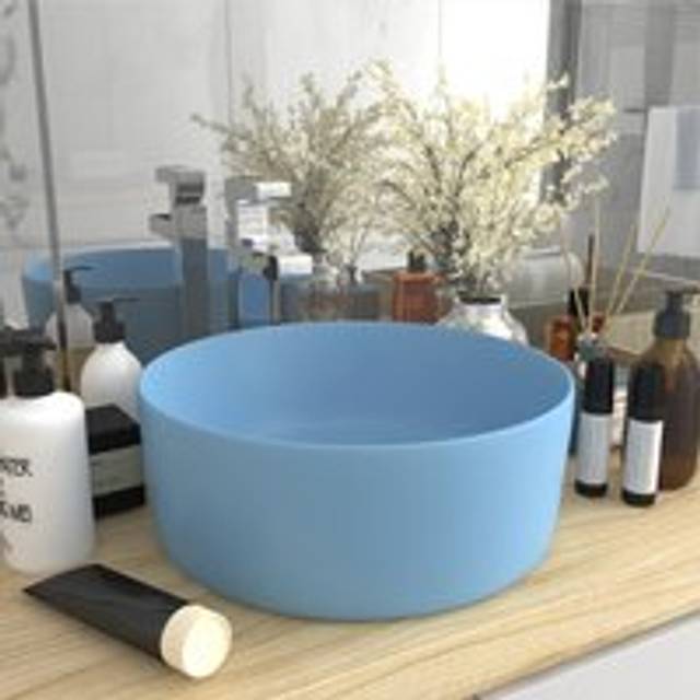 Luxury Wash Basin Round Matt Light Blue 40x15 cm Ceramic - One Size