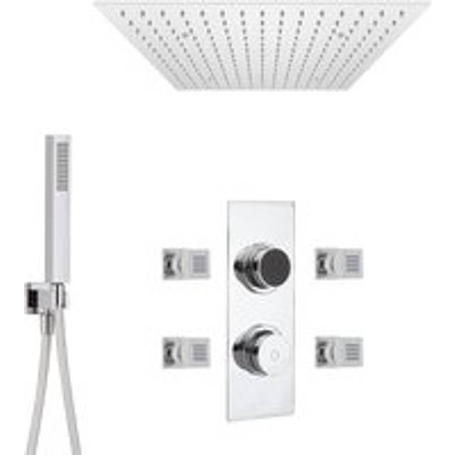 Vis - Modern Digital Three Outlet Thermostatic Shower with 500mm Ceiling Mounted Square Recessed Rainfall Shower Head&44 Hand Shower Handset and Body