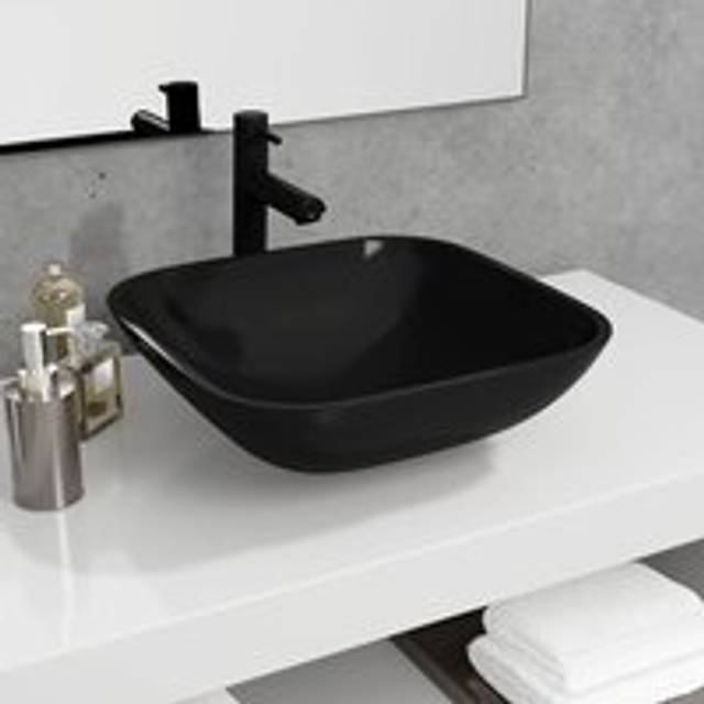 Basin Glass 42x42x14 cm Black - One Size
