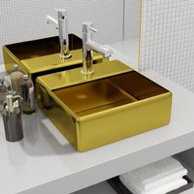 Wash Basin with Faucet Hole 38x30x11.5 cm Ceramic Gold - One Size