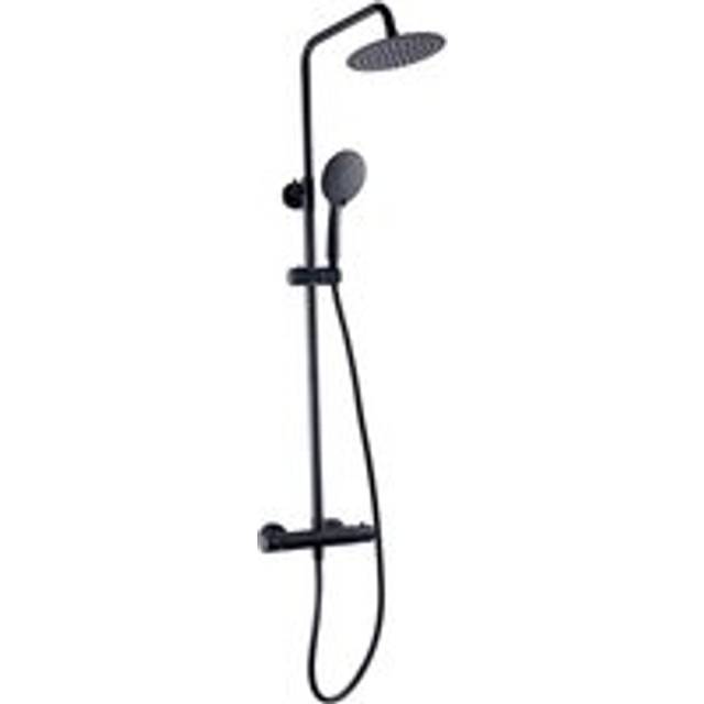 Matt Black Shower with Overhead Drencher and Hung Sliding Handset - One Size
