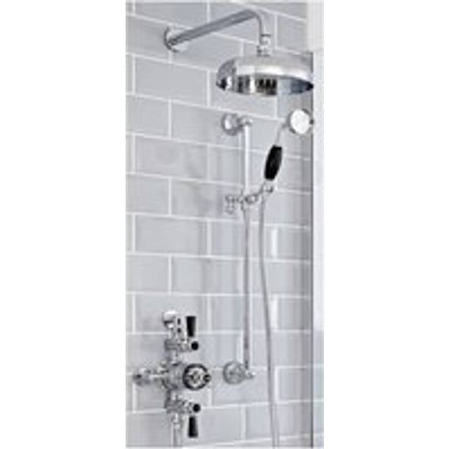 Elizabeth - Traditional 2 Outlet Exposed Triple Thermostatic Mixer Shower Valve with Round Rainfall Shower Head and Riser Rail Kit - Chrome & Black