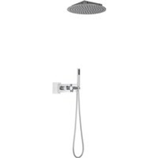 Mirage - Modern 2 Outlet Twin Diverter Thermostatic Mixer Shower Valve with Ceiling Mounted 400mm Round Recessed Rainfall Shower Head&44 Hand Shower
