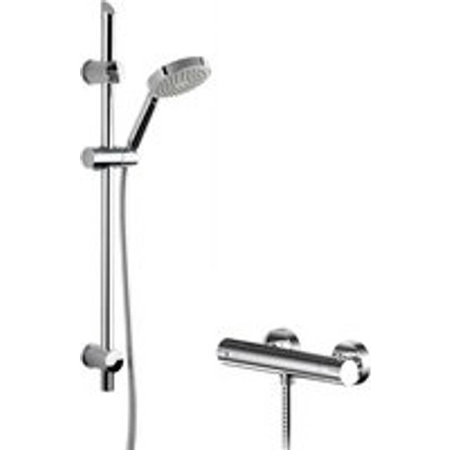 Current Round Thermostatic Bar Valve and Single Function Handset Slider Rail Kit Shower Bundle - Chrome - Balterley