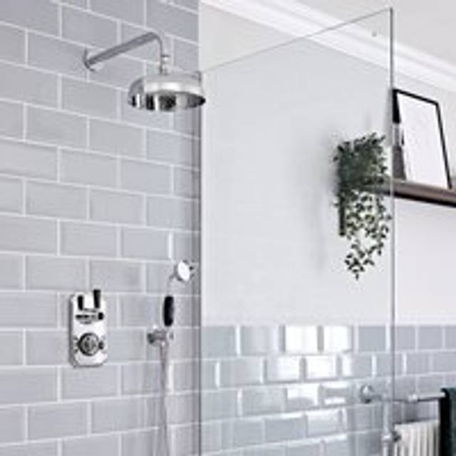 Elizabeth - Traditional 2 Outlet Twin Diverter Thermostatic Mixer Shower Valve with Hand Shower Handset and Round Rainfall Shower Head - Chrome &