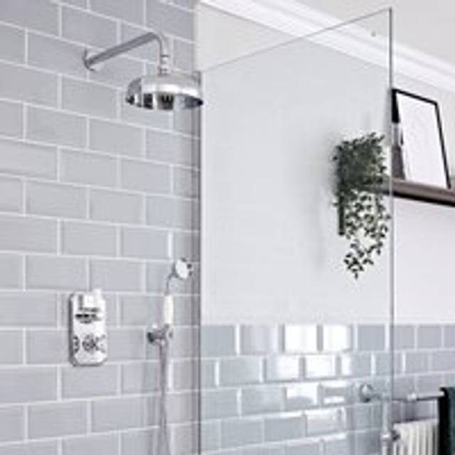 Elizabeth - Traditional 2 Outlet Twin Diverter Thermostatic Mixer Shower Valve with Hand Shower Handset and Round Rainfall Shower Head - Chrome &