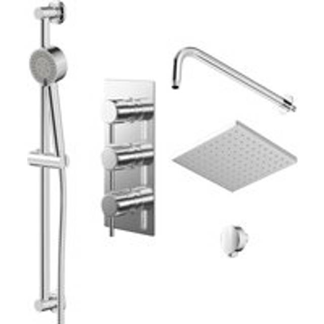 Wholesale Domestic Circo Polished Concealed Triple Thermostatic Shower Valve with Fully Knurled Control Handles | Chrome | Metal | 210mm x 295mm x 138.8mm