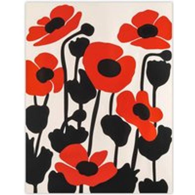 Simple Poppy Flowers in Bloom Graphic Design Wall Art Print - Red - W18 inch x H24 inch