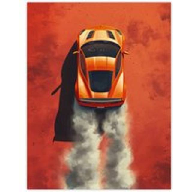 Wall Art Print Orange Sports Car Drawing Fumes Speed Petrolhead Poster - W12 inch x H16 inch