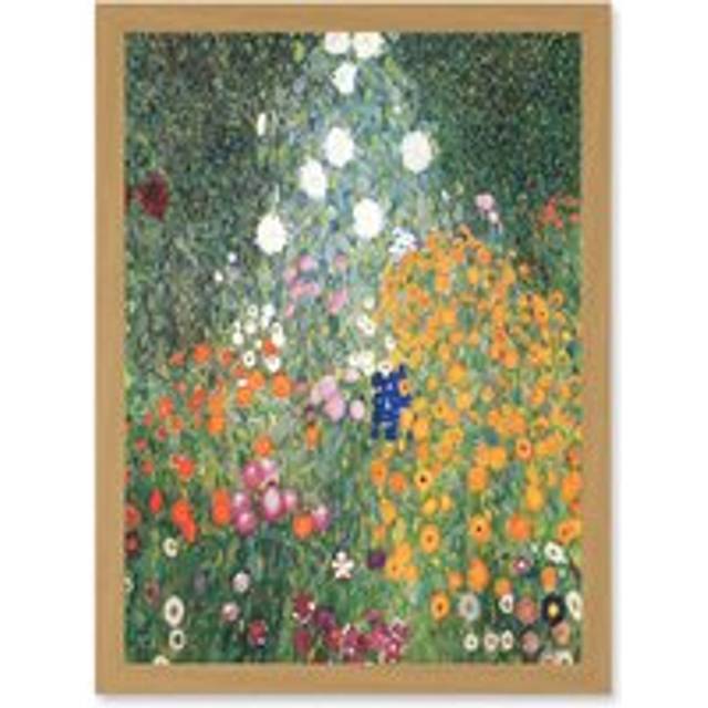 Gustav Klimt Flower Garden 1907 Art Nouveau Floral Home Painting A4 Artwork Framed Wall Art Print - Tan - One Size