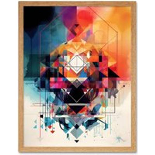 Wall Art Print Abstract Geometric Spectral Prism Kaleidoscope Colour Light Shapes Modern Watercolour Art Framed - Tan - W12 inch x H16 inch