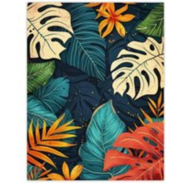 Wall Art Print Monstera Deliciosa Leaves Colourful Pattern Nature Poster - Blue - W18 inch x H24 inch