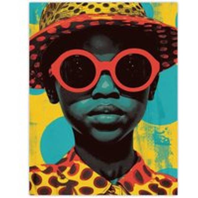 Wall Art Print Pop Art 60's Woman in Red Shades Bold Fun Drawing Poster - Multi - W12 inch x H16 inch