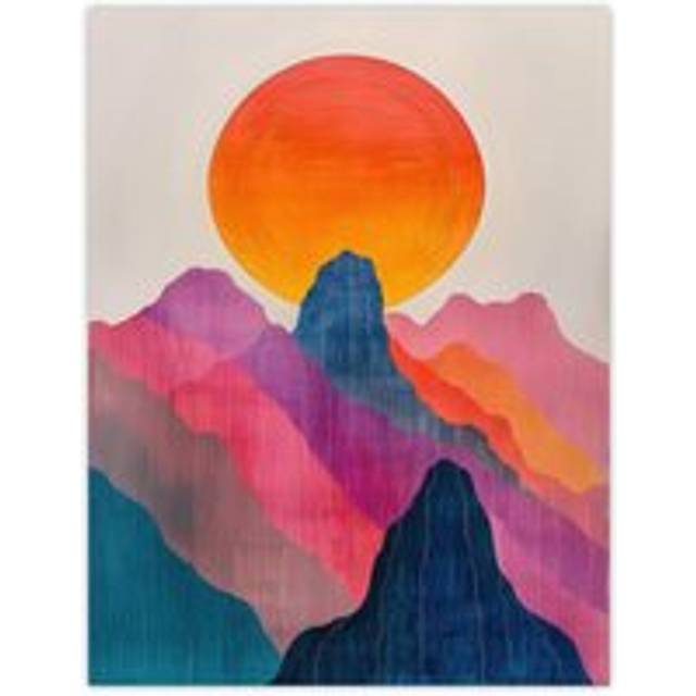 Wall Art Print Colourful Boho Mountain Landscape Sun Sunset Poster - Multi - W12 inch x H16 inch