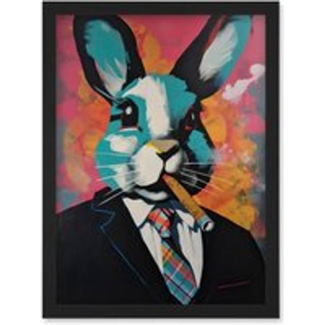 Blue Rabbit with Cigar and Suit Modern Pop Art Artwork Framed Wall Art Print A4 - Black - One Size