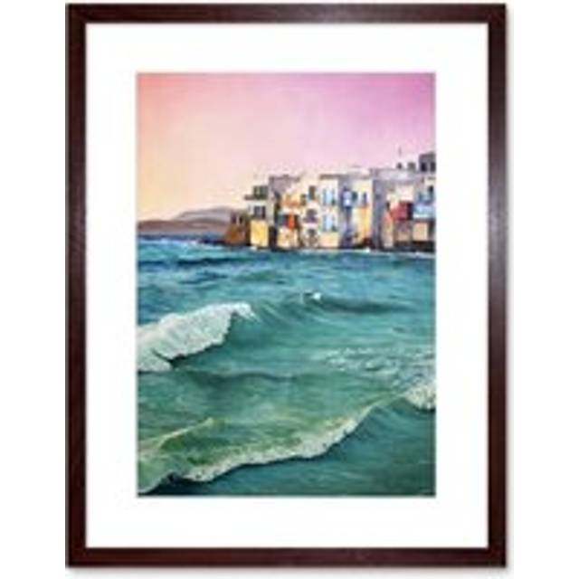 Wall Art Print Greece by The Sea Painting Art Framed 9x7 inch - Brown - W7 inch x H9 inch