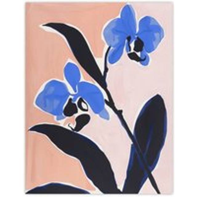 Abstract Blue Orchid Flower Floral Oil Painting Wall Art Print - W24 inch x H32 inch